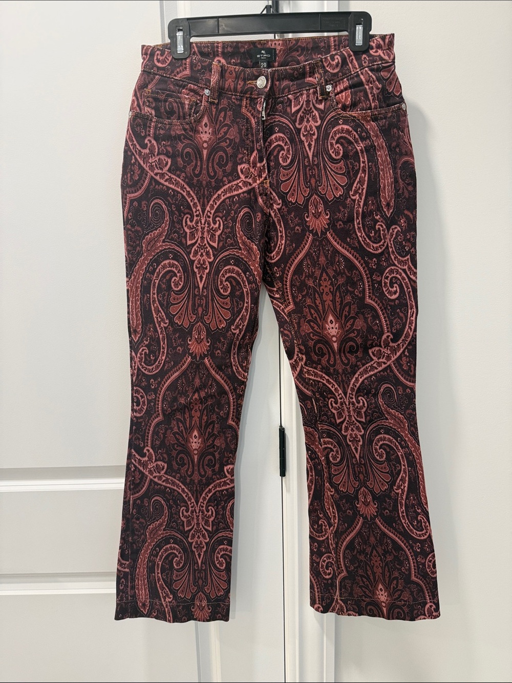 Etro Milano Paisley Print Stretch Jeans - Pink/Black Size 29